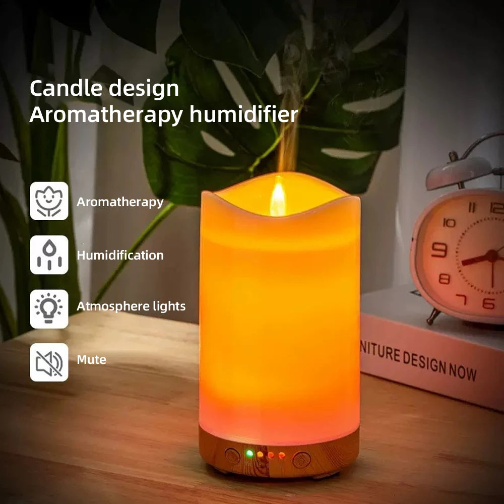 Candle Design Humidifier, Aroma Therapy, Timer, 7-Color LED, 3 Essential Oils for Relaxation