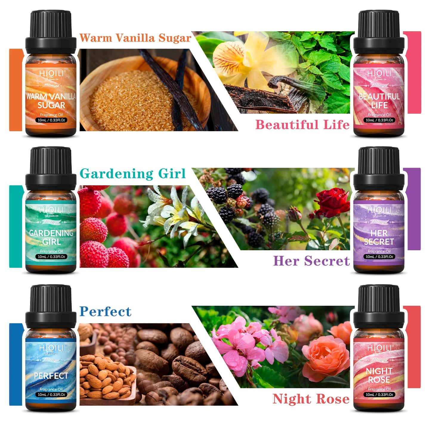 HIQILI Fragrance Oils Set-Women Theme | TOP 6 Gift Set Use for Aromatherapy, Diffuser, Humidifier, Candles