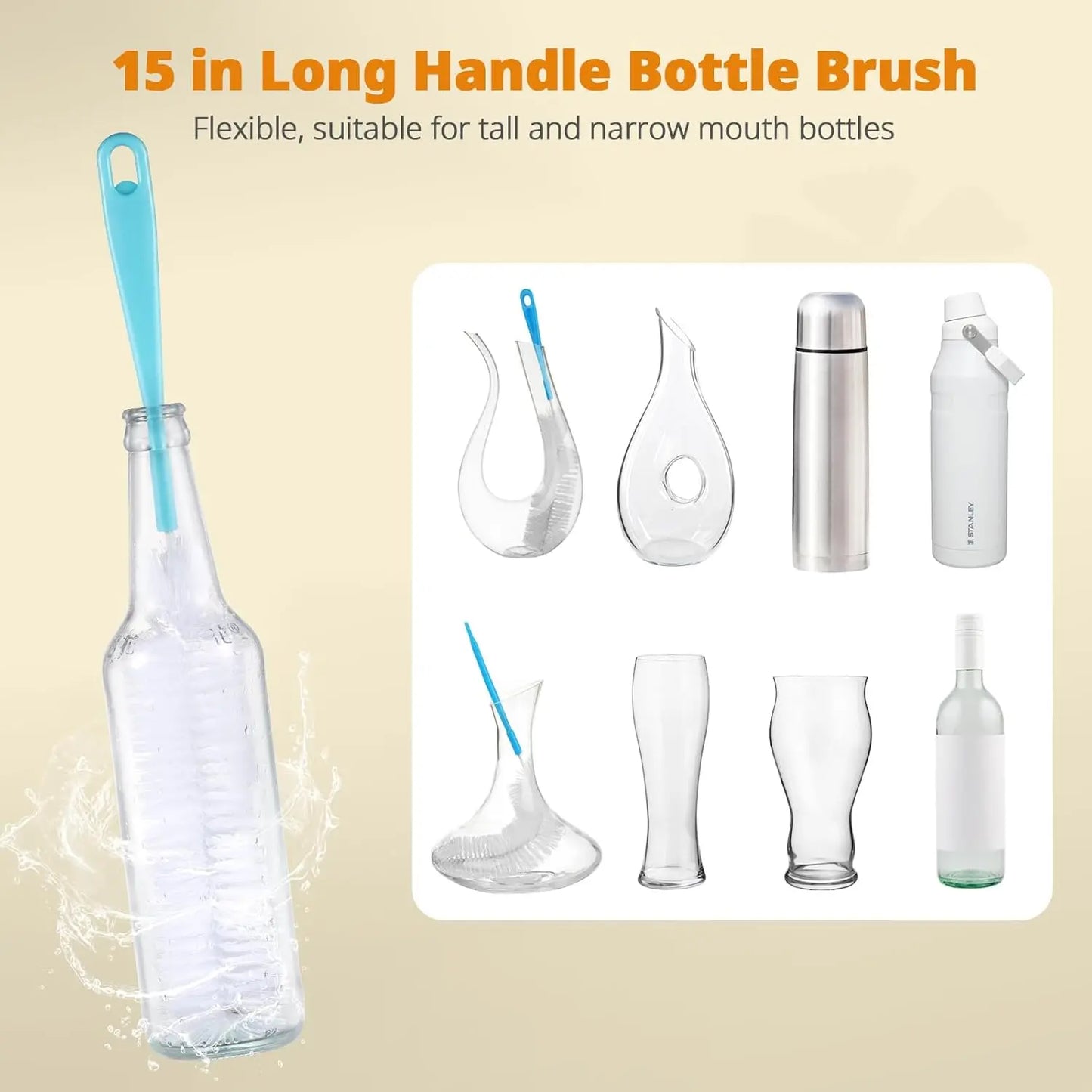 5-Pack Bottle Brush Set - 15" Long Handle Cleaning Brushes | StriveRiseFit