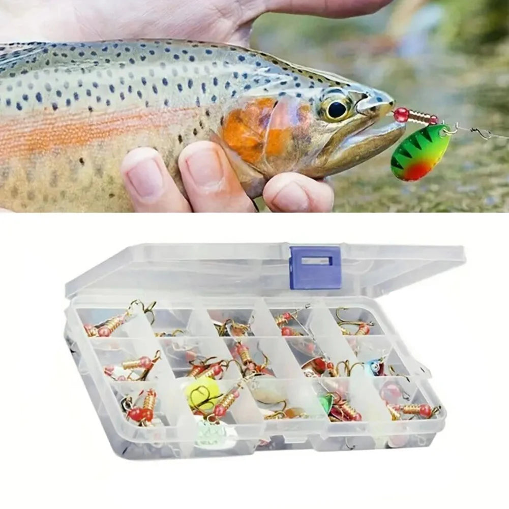 JOCESTYLE 30-Pack Metal Spoon Spinner Lures with Treble Hooks - Bass, Trout, Perch & Pike