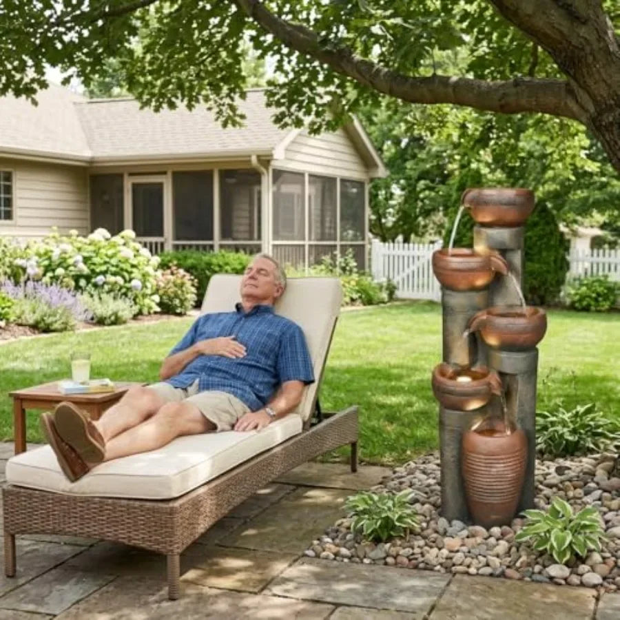 5-Tier Outdoor Water Fountain with LED Lights | StriveRiseFit