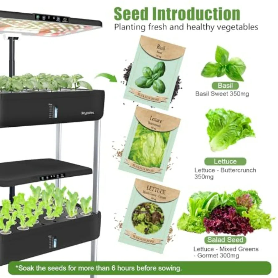 66-Pod Indoor Hydroponic Growing System | 3-Tier | Dual 53W Full-Spectrum LED | StriveRiseFit