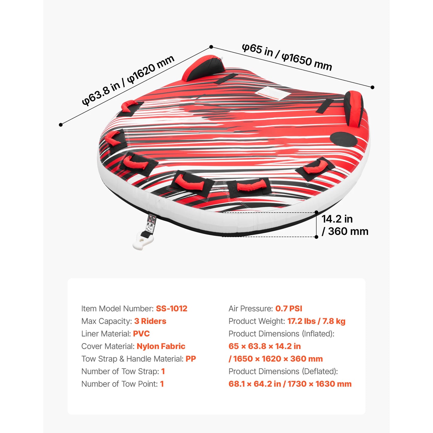 Towable Tubes for Boating 2-4 Person | Inflatable Water Tube with Anti-Slip Pad | StriveRiseFit