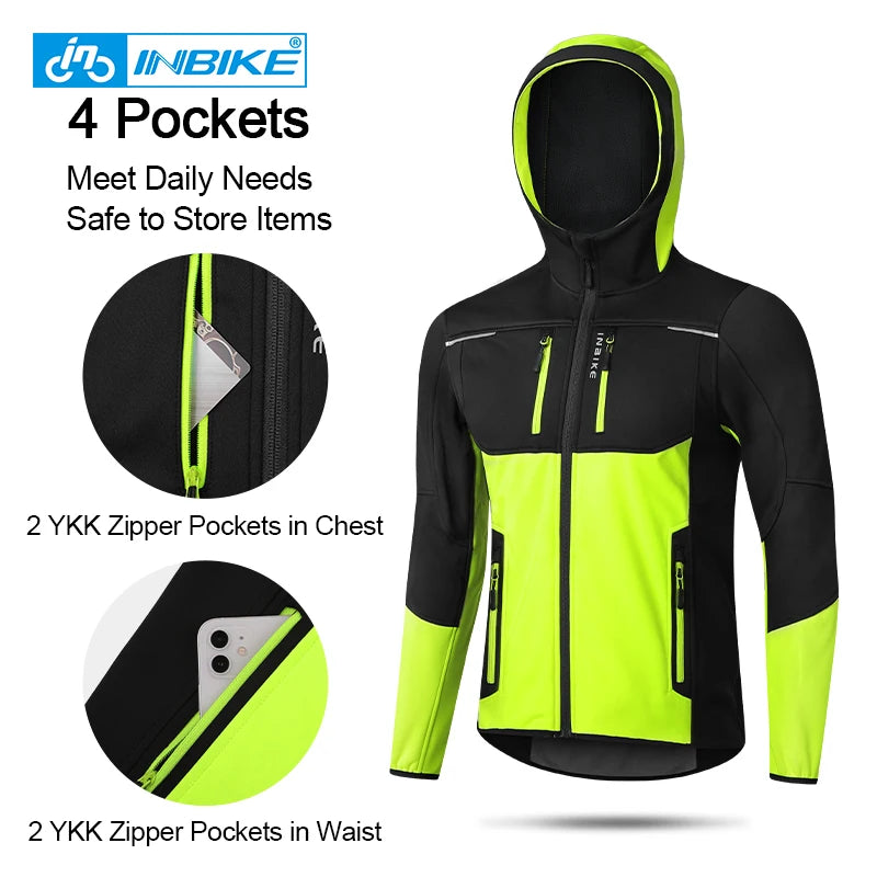 INBIKE Men's Winter Cycling Jacket With Hood ~ Warm Fleece Windbreaker, Windproof ~  Outdoor Man Cycling Clothing Hiking