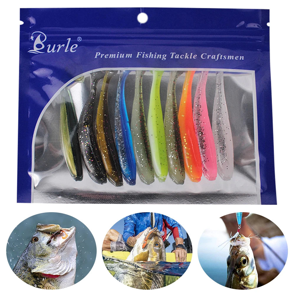 10-Pack T-Tail Paddle Soft Swimbaits - 90mm PVC, Bass & Trout, Fresh & Saltwater