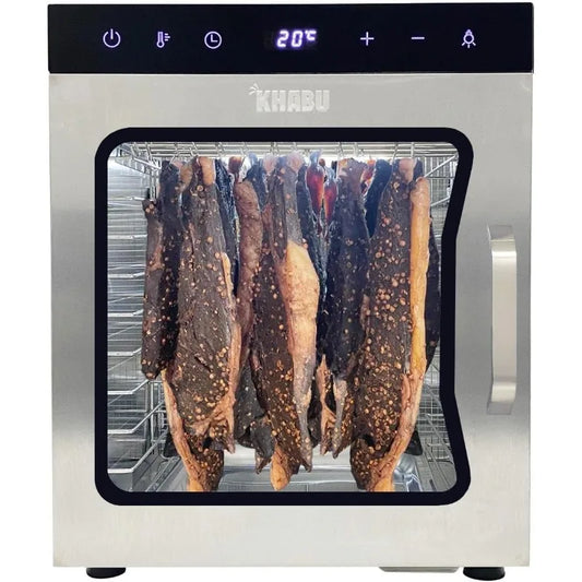 Stainless Steel Biltong Box Food Dehydrator and Drying Cabinet – Large 10 Trays, 5 Hanging Rods,with 20-90°C Temperature Control