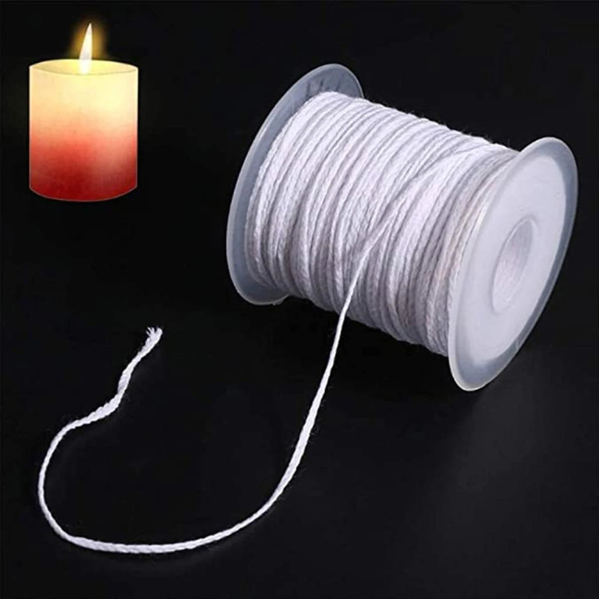 61m (200 ft) Natural Cotton Candle Wick Roll, 24-Strand Smokeless | StriveRiseFit