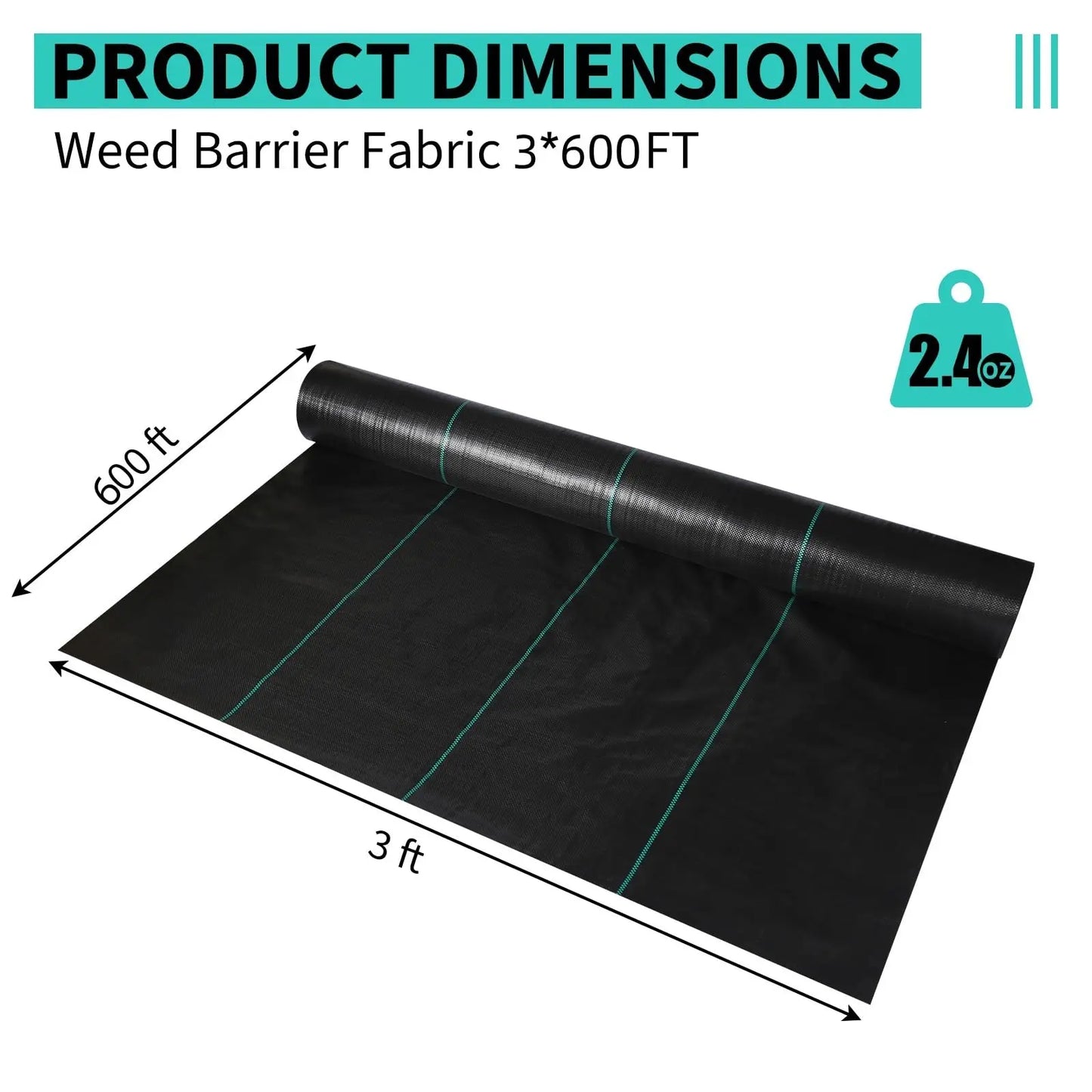 Weed Barrier Landscape Fabric | Heavy-Duty Woven Ground Cover | 2.4–3.2 oz | Multiple Sizes