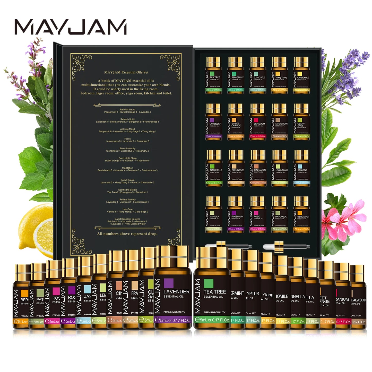 20-Piece Pure Essential Oils Gift Set | 5ml Each | Aromatherapy & Diffuser | StriveRiseFit