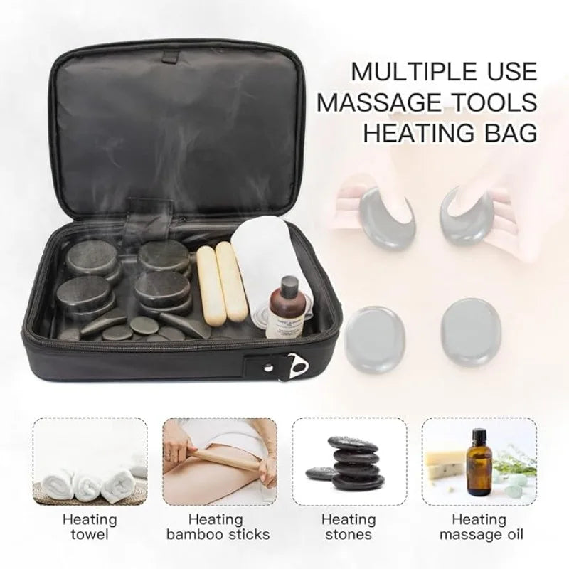 Portable Massage Stone Warmer Set, 20 Pieccs Basalt Stones, Electric Heater Kit, Hot Stones Warmer