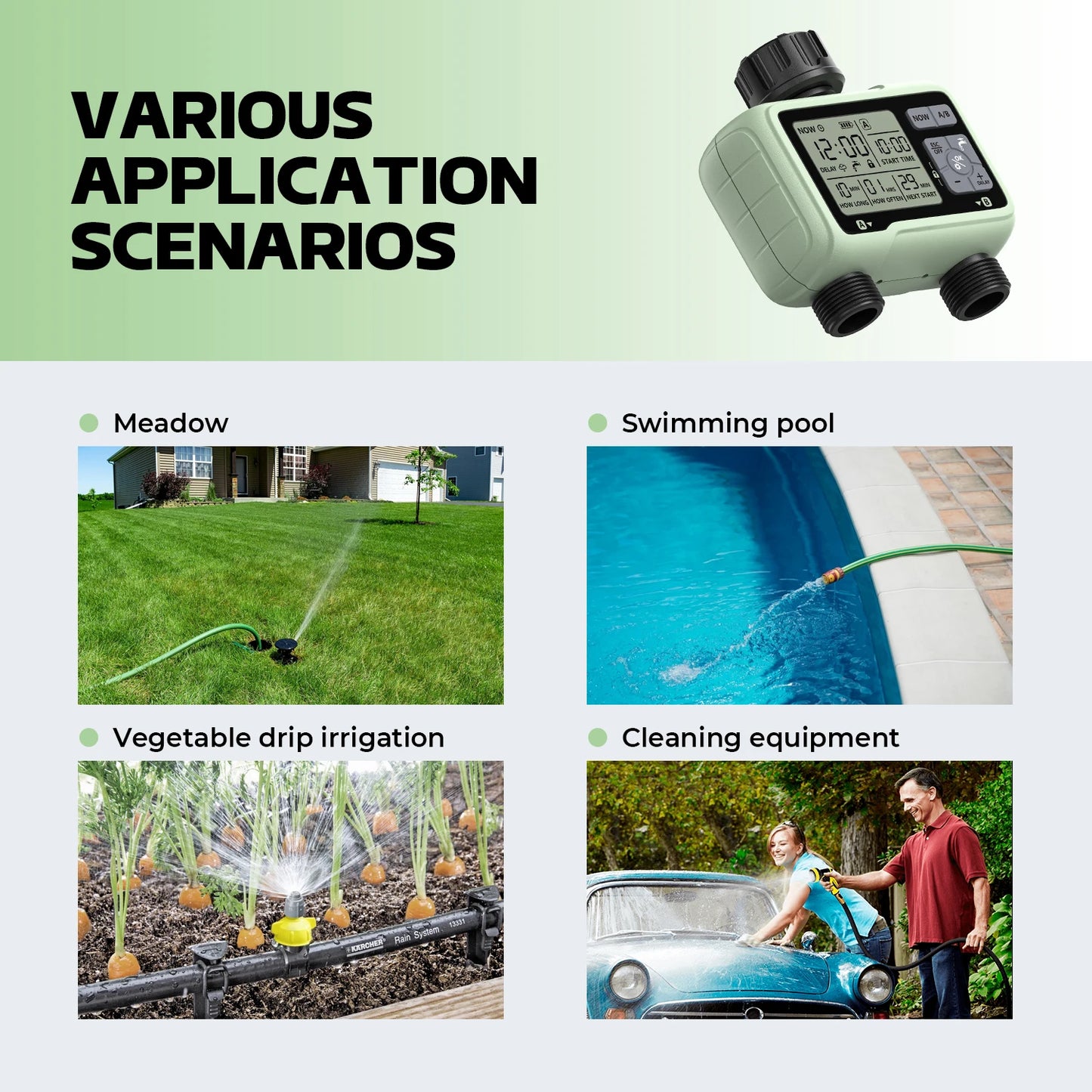 2-Outlet Garden Water Timer | LCD Display | Brass Connectors | StriveRiseFit