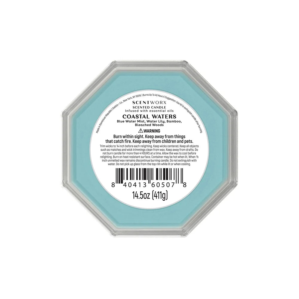 Coastal Waters Scented Candle 14.5 oz Paraffin Blend Wax 3 Wick Container Candle Long Lasting 40 Hour Burn Time Relaxing Home