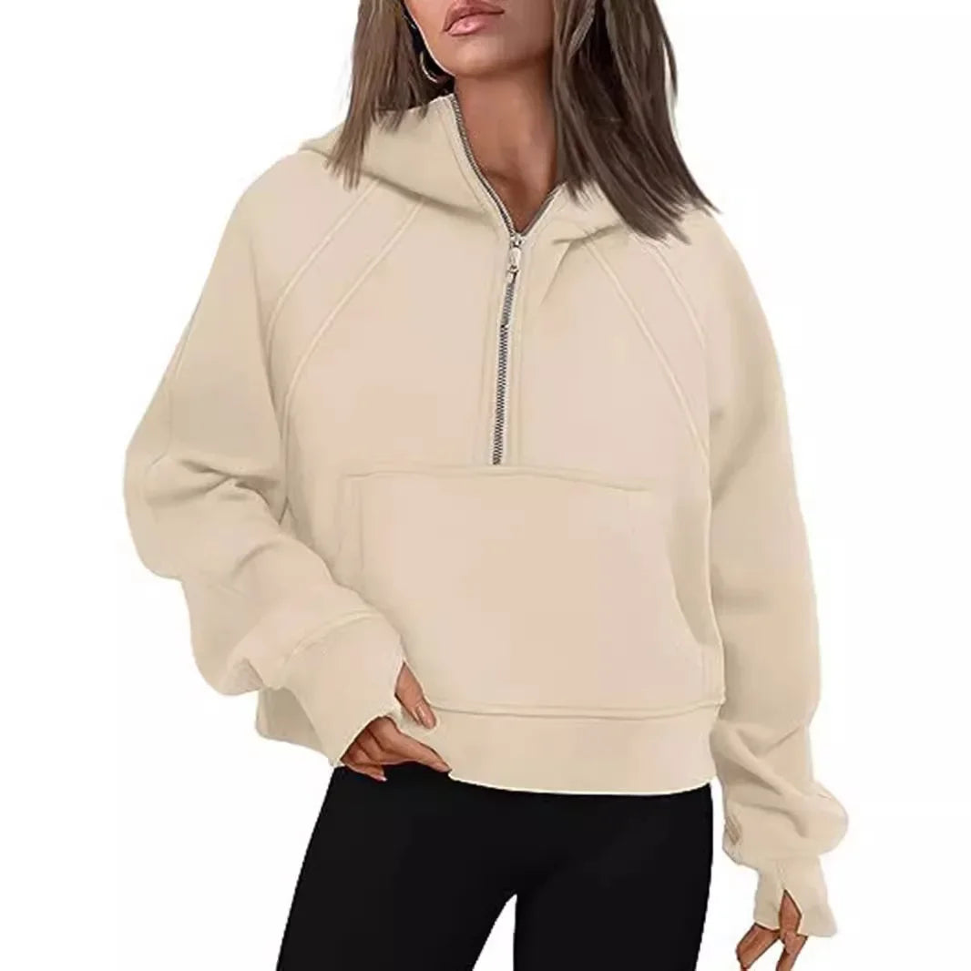 Loose Women's Hoodie ~ Long Sleeve ~ Zipper Pocket ~ Casual, Fashionable Sweatshirt ~ Polyester Fiber ~ Full Length