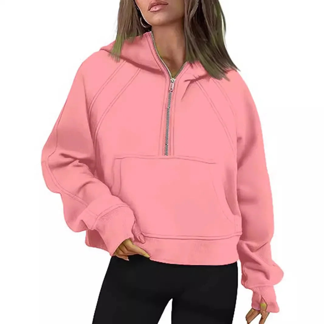 Loose Women's Hoodie ~ Long Sleeve ~ Zipper Pocket ~ Casual, Fashionable Sweatshirt ~ Polyester Fiber ~ Full Length