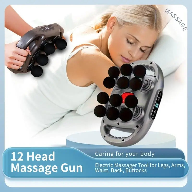 12-Head Deep Tissue Massage Gun | Silent Handheld Percussive Massager | StriveRiseFit