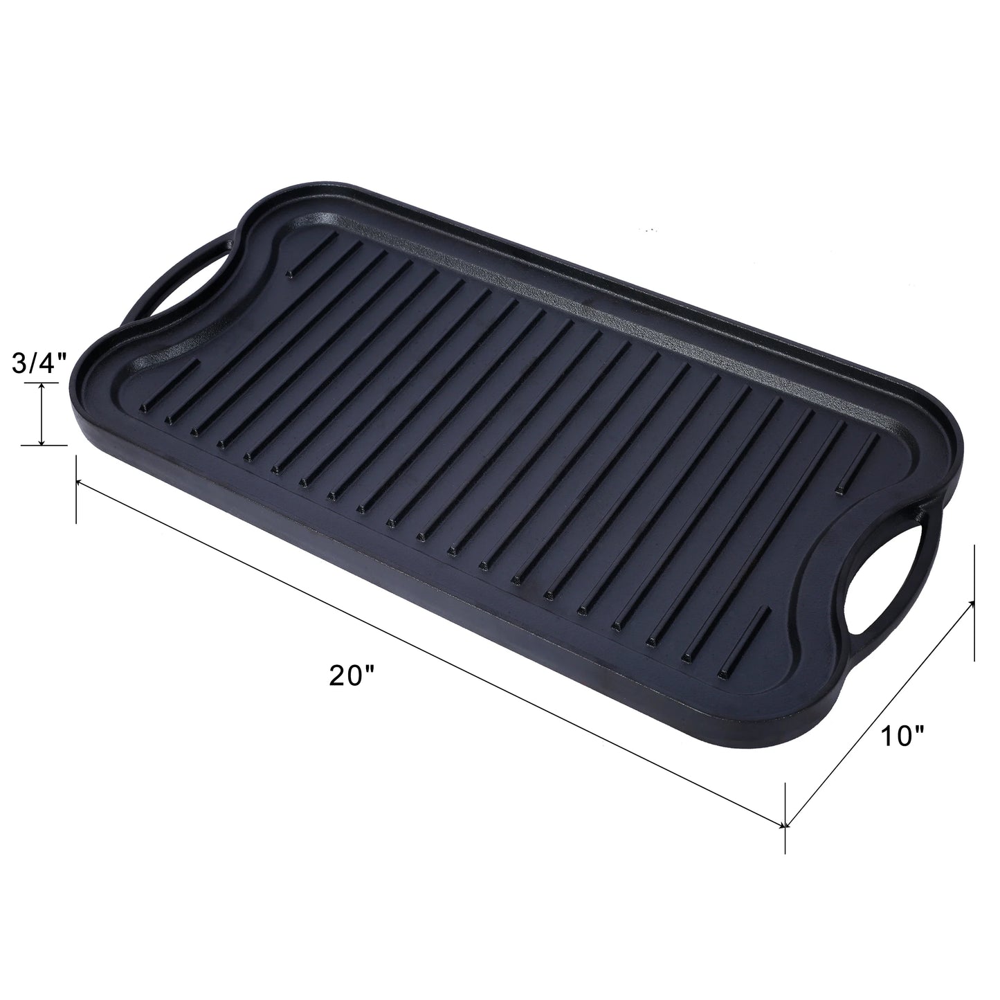 Cast Iron Reversible Grill Pan | 20x10", Pre-Seasoned, Flat & Ribbed, Induction & Campfire | StriveRiseFit