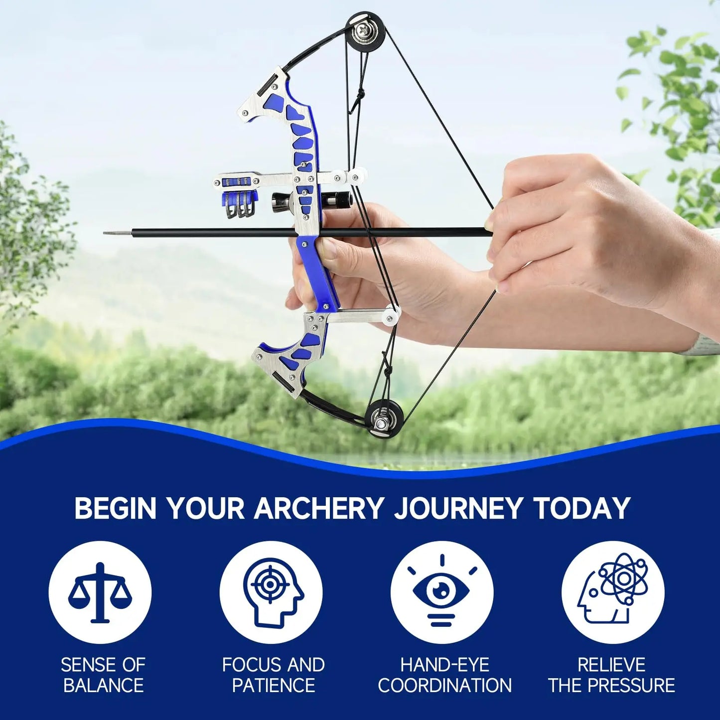 Mini Compound Bow & Arrow Set - Stainless Steel, Left/Right Hand, 5.5" or 9.8"