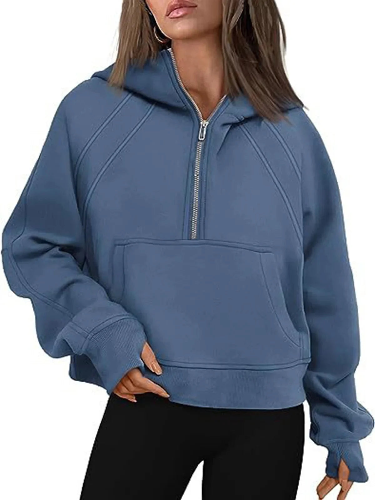 Loose Women's Hoodie ~ Long Sleeve ~ Zipper Pocket ~ Casual, Fashionable Sweatshirt ~ Polyester Fiber ~ Full Length