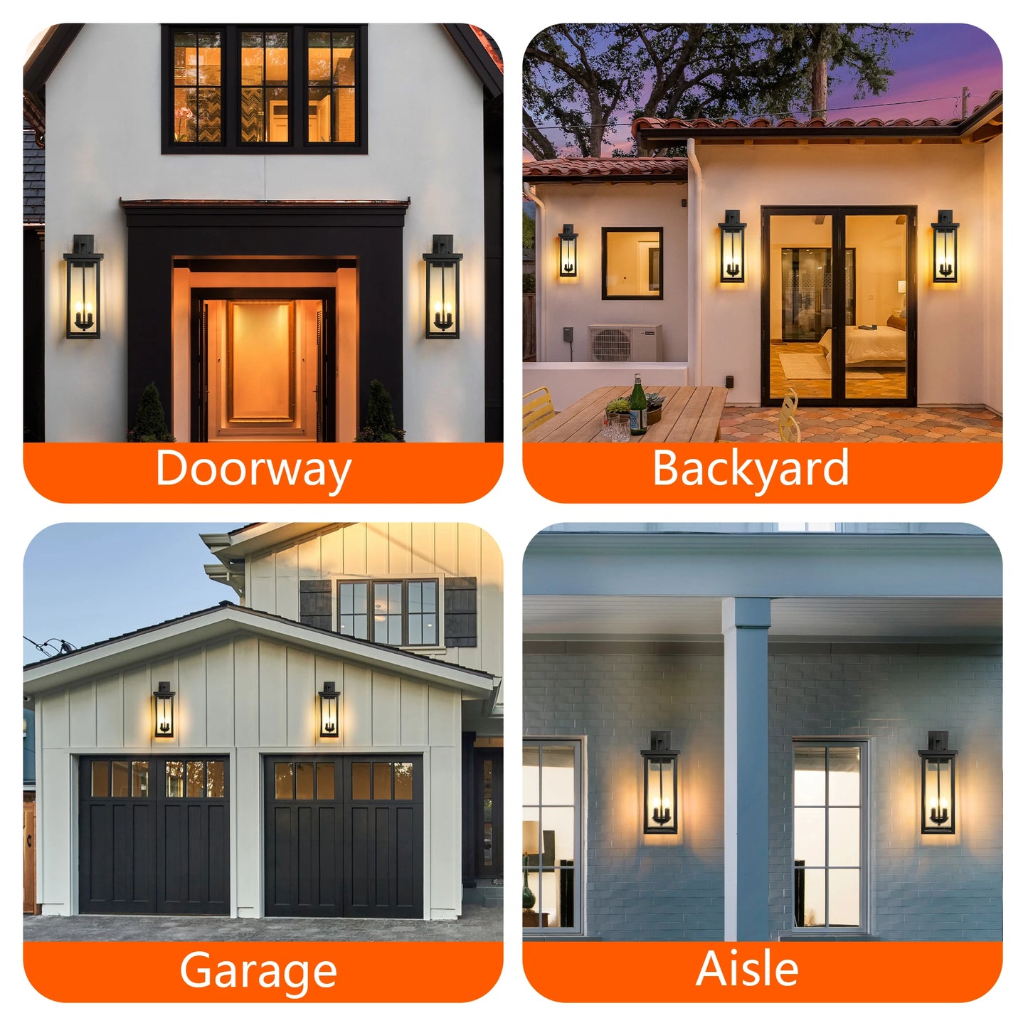 22" Outdoor Wall Lantern | Dusk to Dawn | Matte Black | IP65 | 2-Light | StriveRiseFit