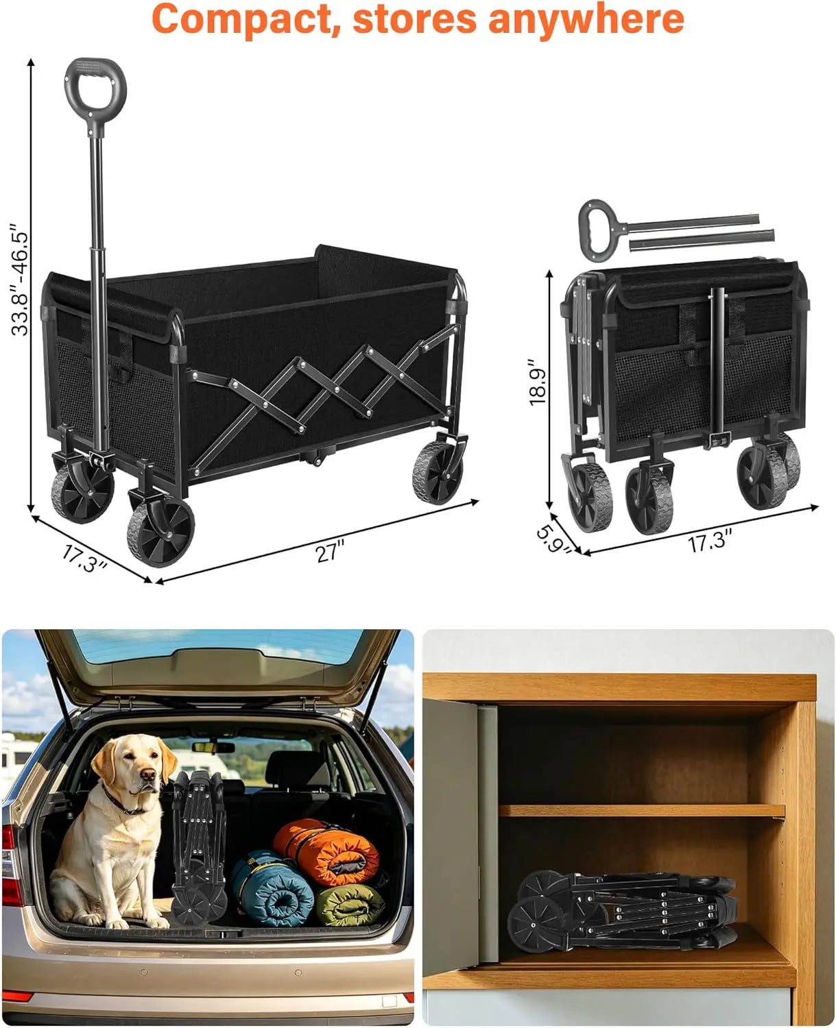 Foldable Wagon Cart with 360° Wheels, 360 LBS Capacity for Beach, Camp & Garden | StriveRiseFit