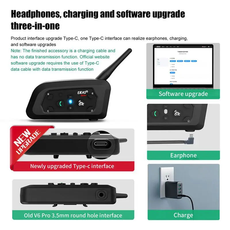 EJEAS V6 Pro Motorcycle Helmet Bluetooth Intercom | StriveRiseFit