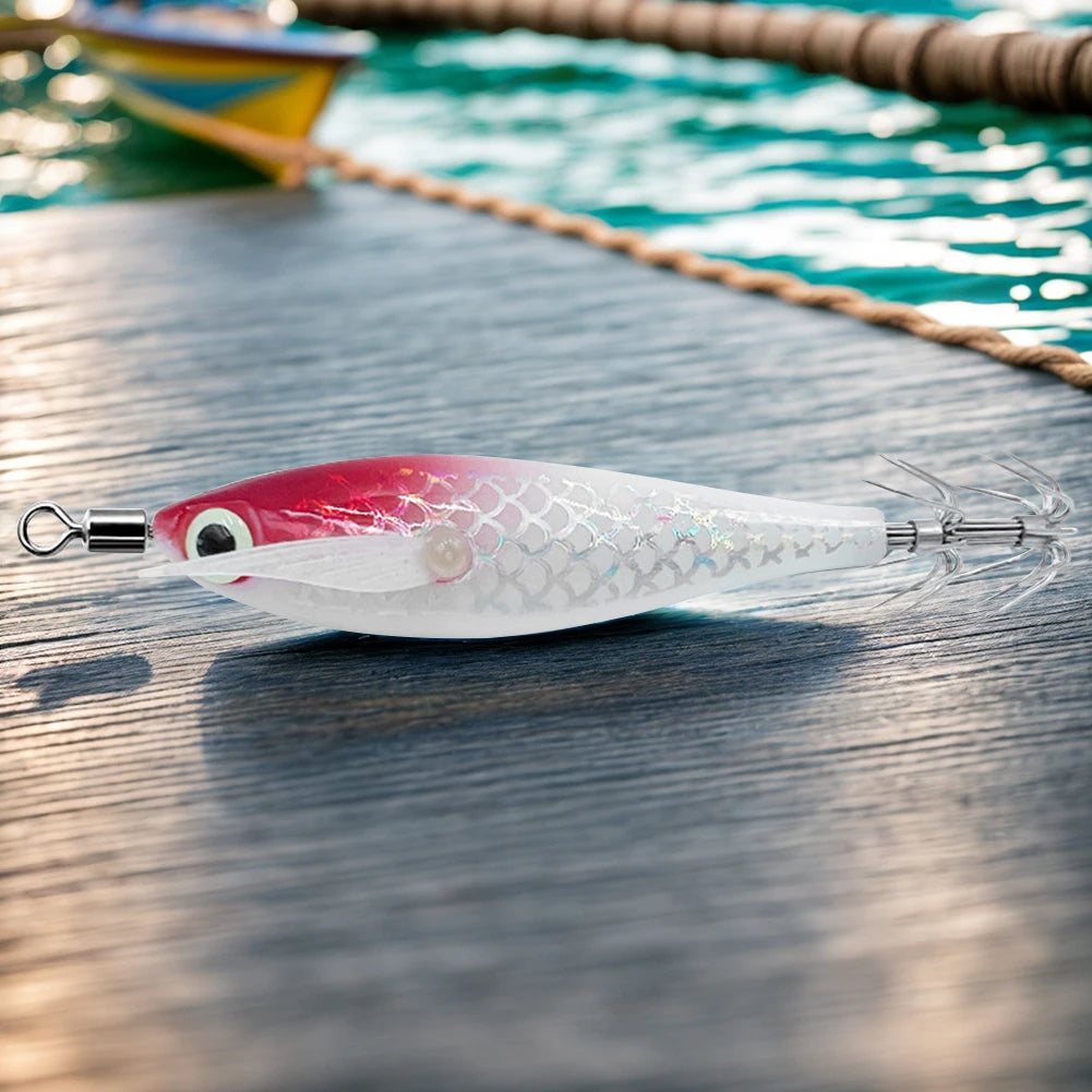 Luminous Squid Hook Lure - Glow-in-Dark, 3D Eyes, Double Hook for Night Squid & Cuttlefish Fishing