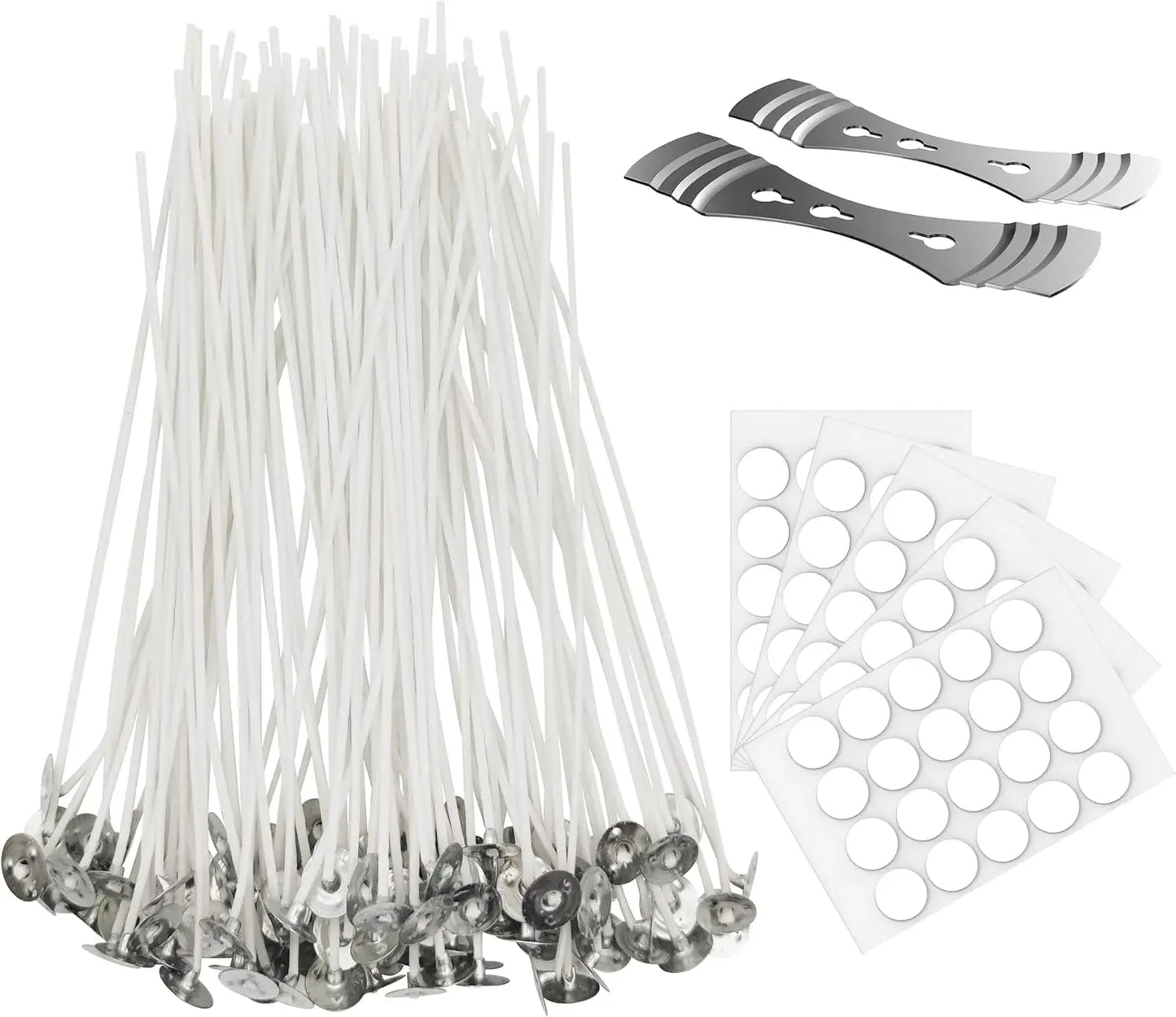 100-Piece 8" Pre-Waxed Cotton Candle Wicks Kit with Stickers & Holders | StriveRiseFit