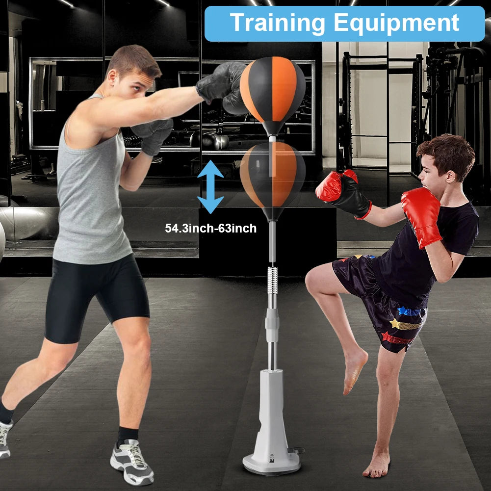 Punching Bag with Stand & Reflex Ball Set, Height Adjustable, PU Leather | StriveRiseFit