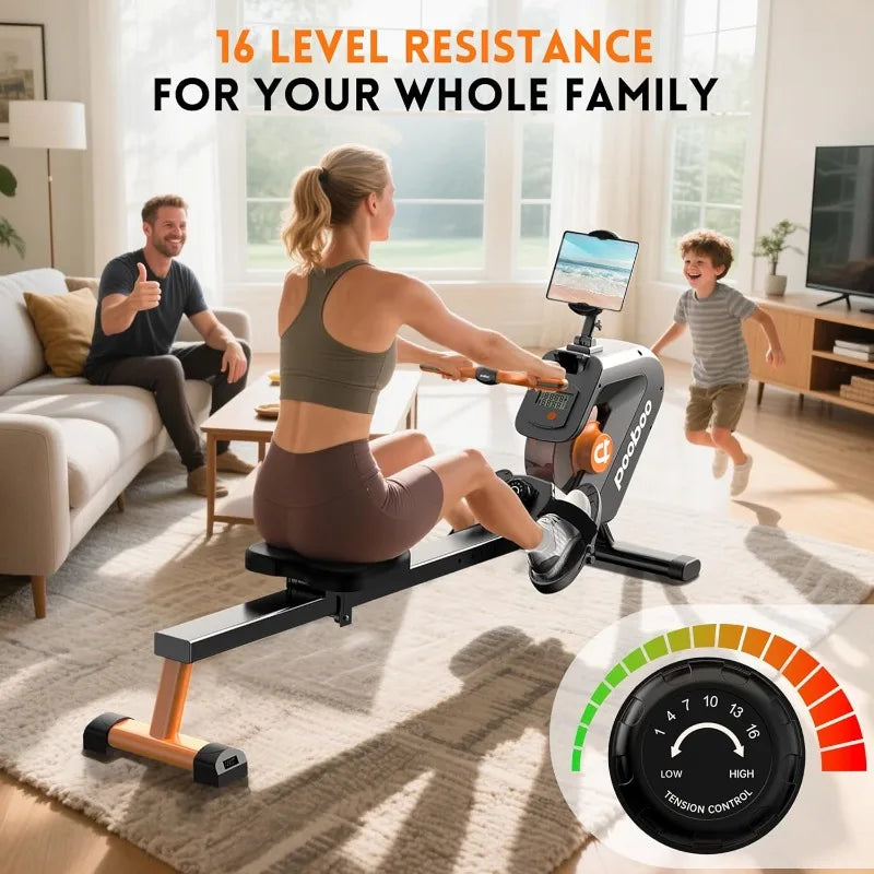 PooBoo Rowing Machine, Max 350 LBS, Magnetic Rower with LCD Monitor, Tablet Holder, Upgraded Rowing Machines for Home Use