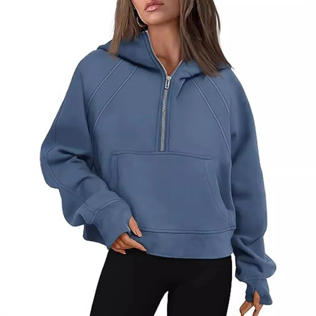 Loose Women's Hoodie ~ Long Sleeve ~ Zipper Pocket ~ Casual, Fashionable Sweatshirt ~ Polyester Fiber ~ Full Length