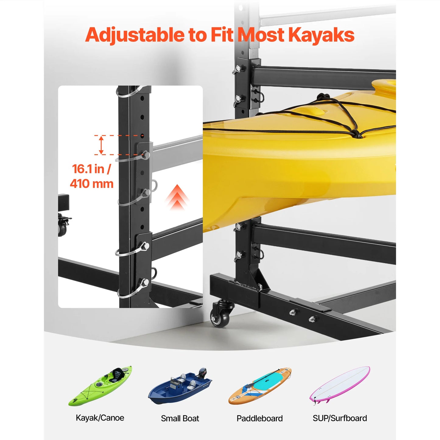 Freestanding Kayak Storage Rack with Lockable Wheels | 2, 3, 4 & 6 Kayaks | StriveRiseFit