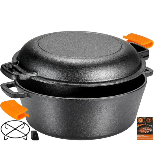Pre-Seasoned Cast Iron Double Dutch Oven 5.1 Qt + 1.9 Qt Lid | StriveRiseFit.com