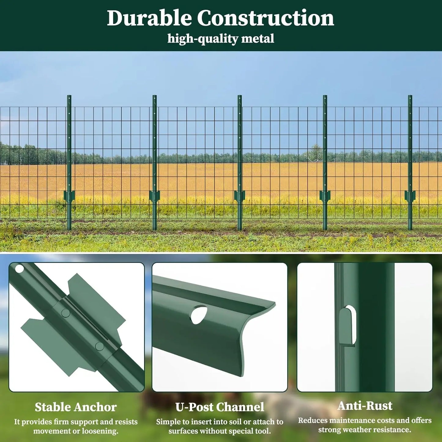 Heavy-Duty Metal U-Post Garden Fence Stakes | 4 ft | No-Dig | StriveRiseFit