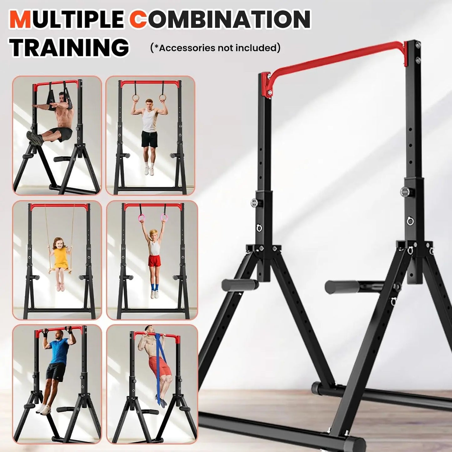 Foldable Power Tower Pull Up & Dip Station | 8 Height Adjustments, 700 LBS Capacity, Home Gym
