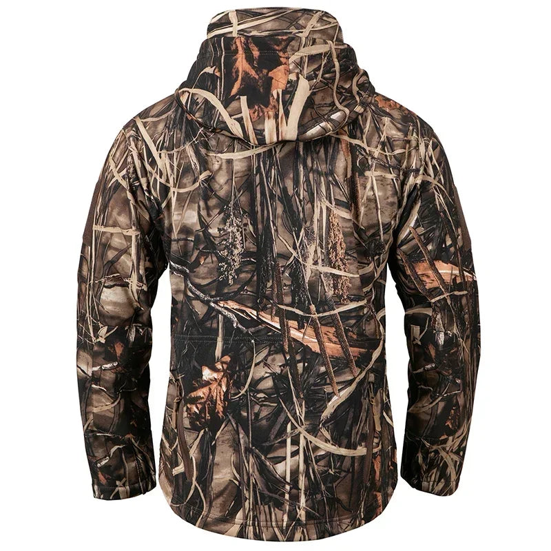 Men or Women's Silent Camouflage Hunting Jacket ~ Soft Shell ~ Outdoor Hiking, Fishing, Hunting ~ Hooded Coat Waterproof Fleece Tactical Jackets