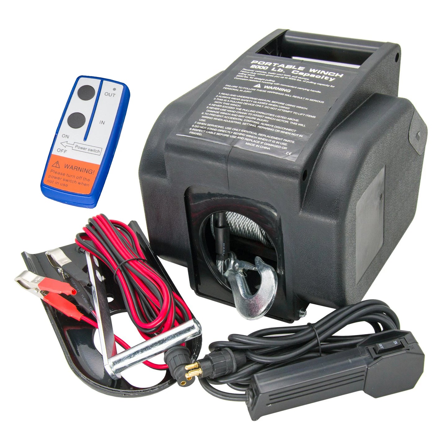 12V 2000LBS Electric Winch Electric IN/OUT with Wired Remote for Trailer Boat Marine Yacht | StriveRiseFit