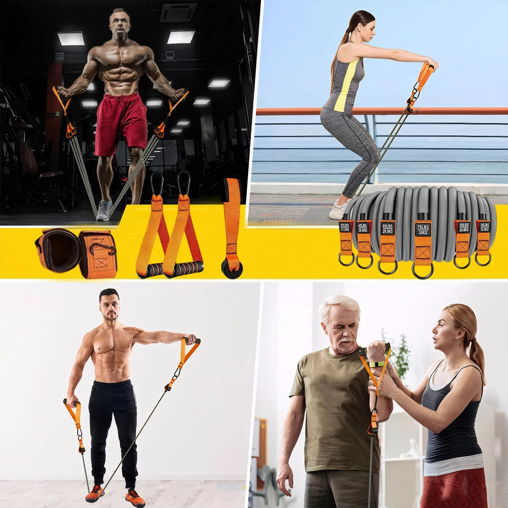 Resistance Bands ~ Fitness Bands Set ~ Heavy Duty Workout Bands with Handles ~ Weight Bands ~ Multi-Function for Strength Training Work Outs