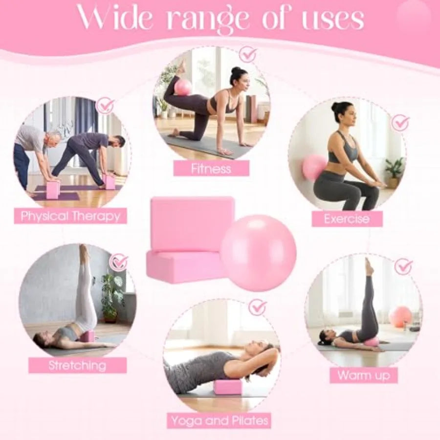 18-Piece Yoga Block & Pilates Ball Set, 12 Foam Bricks & 6 Exercise Balls for Yoga | StriveRiseFit