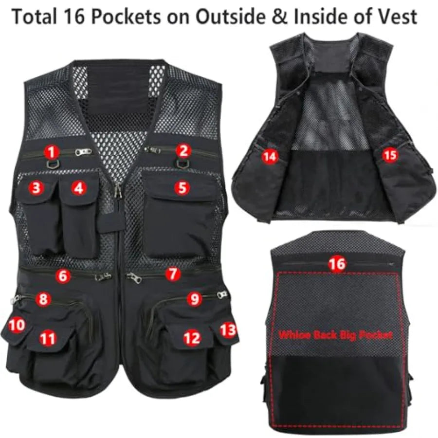 Men's Fishing Vest Multi-Pocket Lightweight Cargo Vest for Hiking Safari Travel | StriveRiseFit
