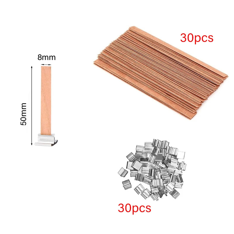 Wooden Candle Wicks with Metal Clip Base, 30 & 50-Pack | StriveRiseFit