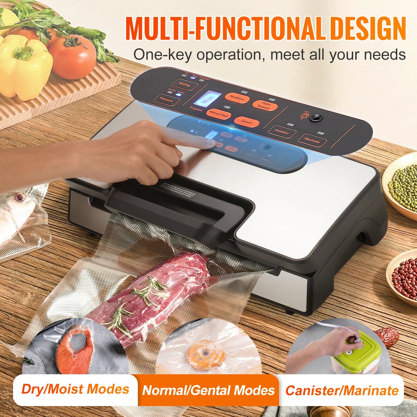 Vacuum Sealer Machine | 90kPa Dual Pump, 130W, Dry & Moist Modes + Bags Included