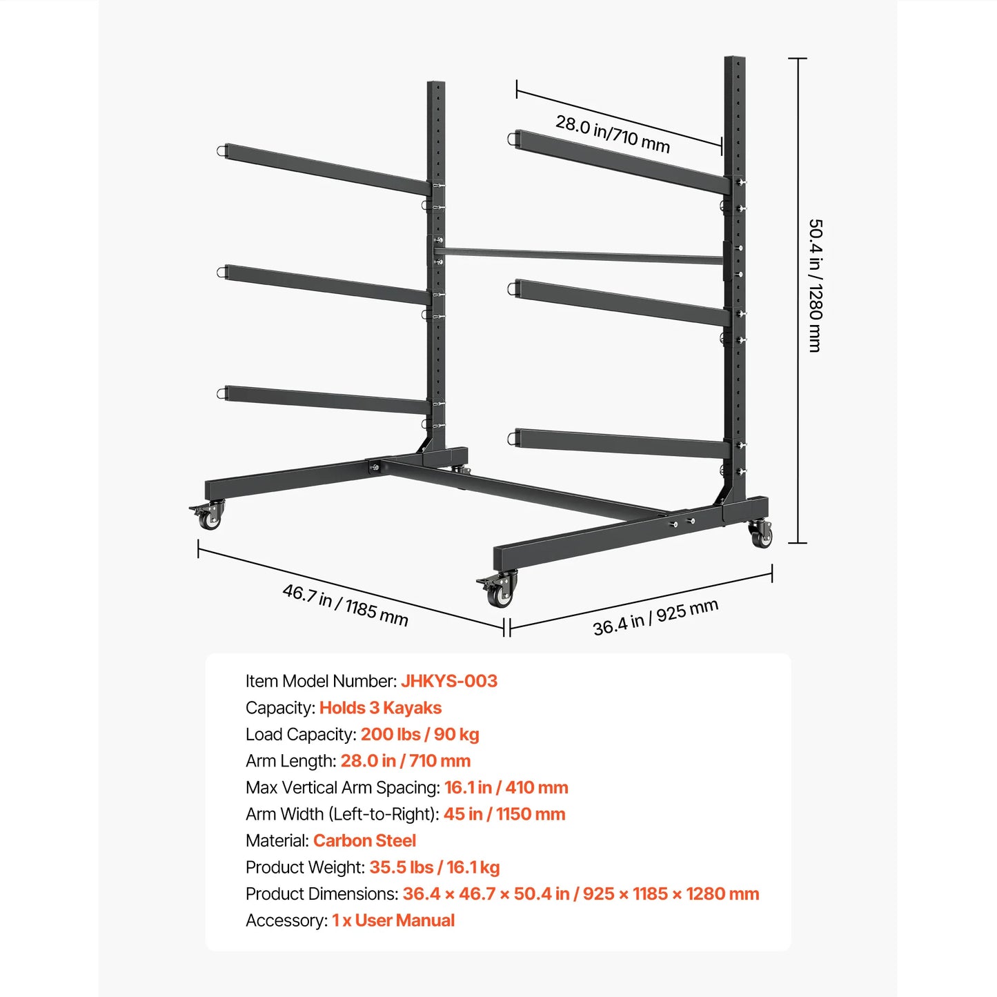 Freestanding Kayak Storage Rack with Lockable Wheels | 2, 3, 4 & 6 Kayaks | StriveRiseFit