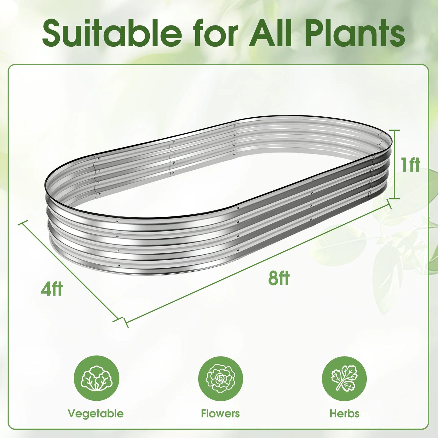 Metal Raised Garden Bed | 8x4x1 ft | Galvanized Steel | Open Bottom | StriveRiseFit