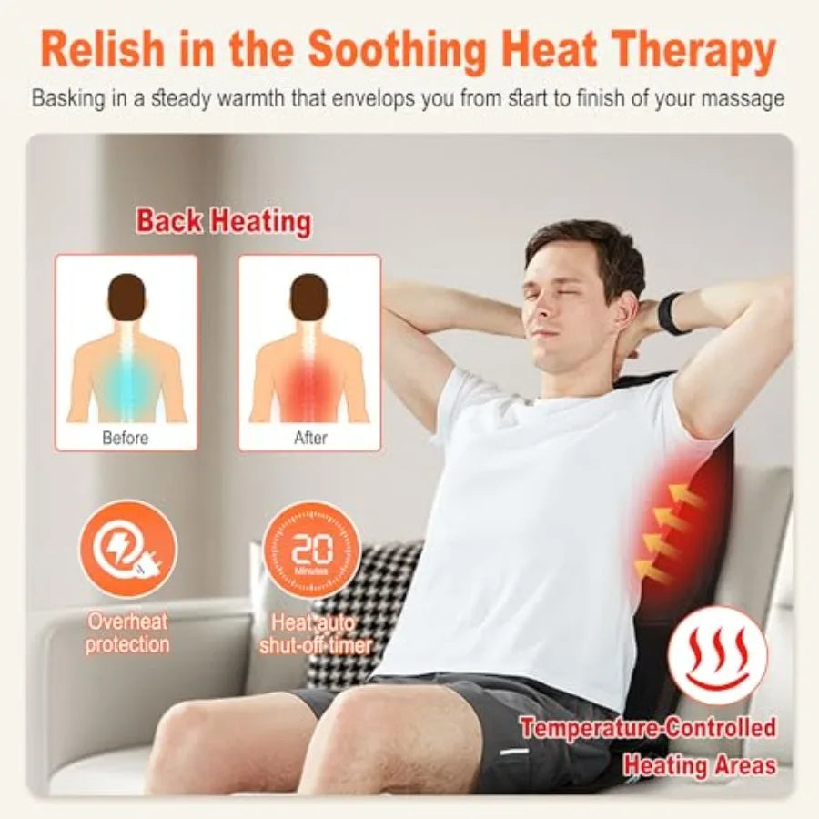 Massage Seat Cushion with Heat | Deep Tissue Vibration, Full Body, Back Massager for Chair