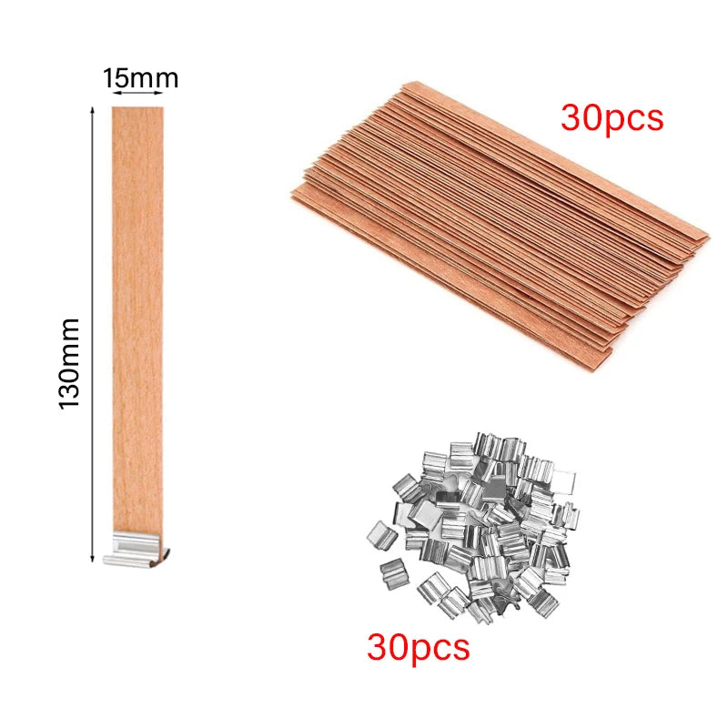 Wooden Candle Wicks with Metal Clip Base, 30 & 50-Pack | StriveRiseFit