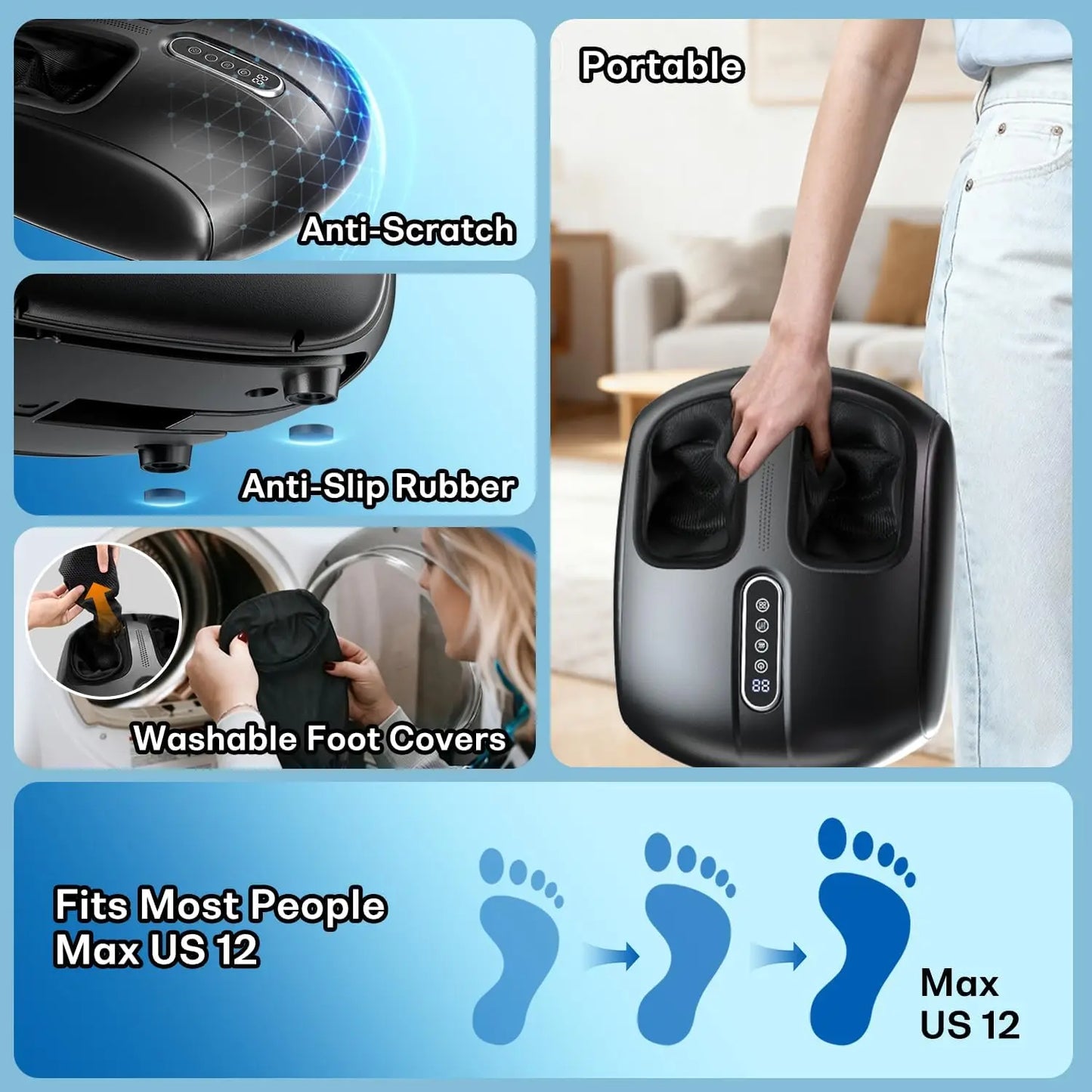 Heated Foot Massager | Kneading, Vibration & Air Compression, 4 Modes, Plantar Fasciitis Relief