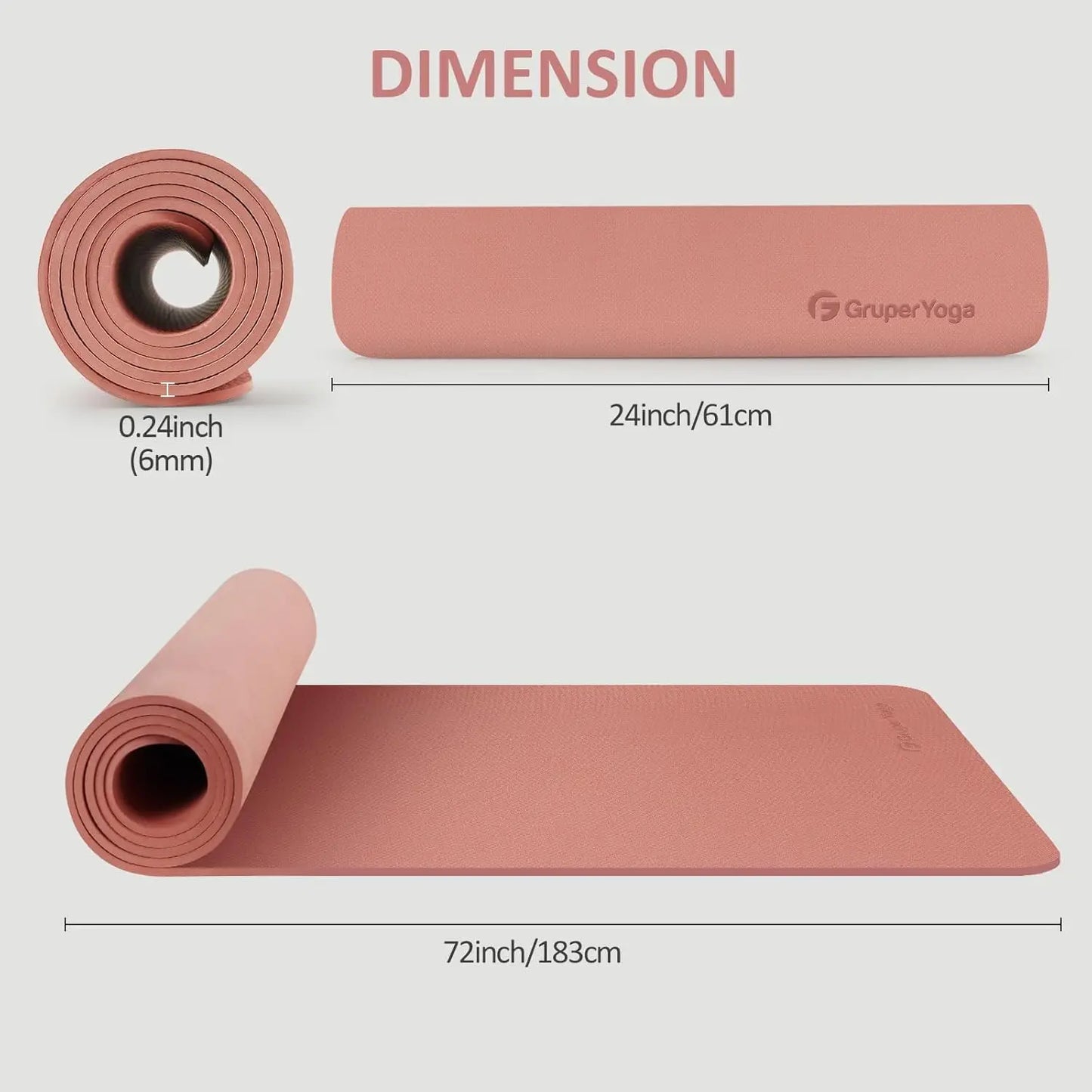 Non-Slip TPE Yoga Mat 72x24", Eco-Friendly, 6mm or 8mm Thick, with Carrying Strap & Bag | StriveRiseFit