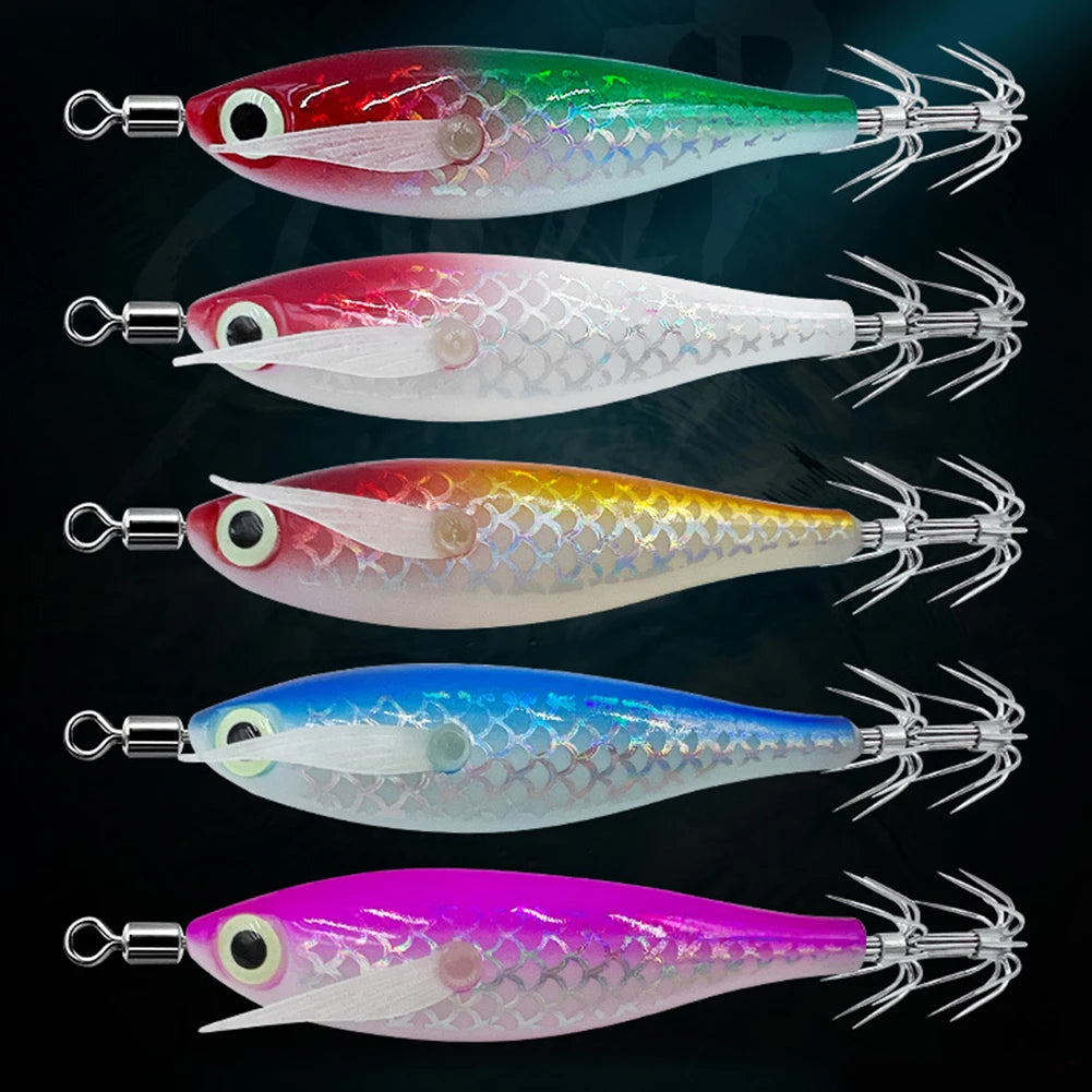 Luminous Squid Hook Lure - Glow-in-Dark, 3D Eyes, Double Hook for Night Squid & Cuttlefish Fishing