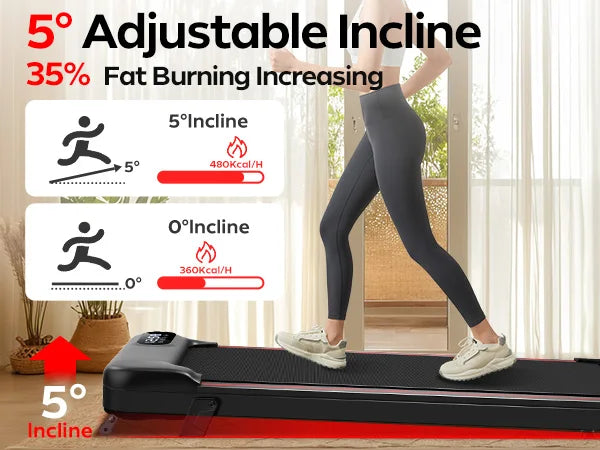 2.5 HP Incline Under-Desk Treadmill, Triple Knee Protection, with App and Remote Controls