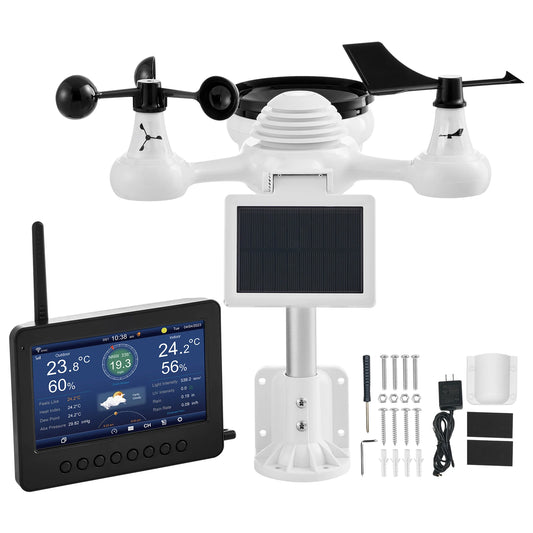 7-in-1 Wi-Fi Weather Station | 7" TFT Display | Solar-Powered Outdoor Sensor | Indoor & Outdoor Monitoring